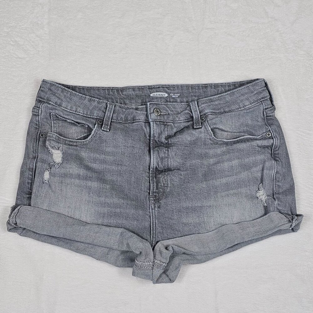 Old Navy O.G. Short High Rise Distressed Denim Shorts Size 14 Gray